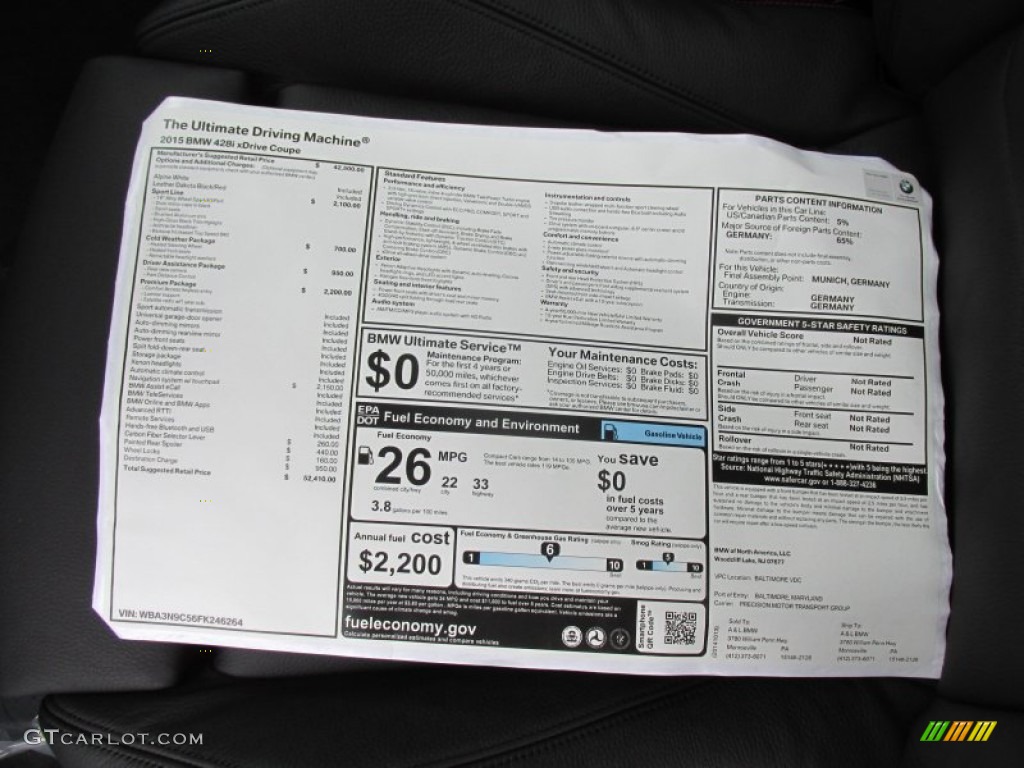 2015 BMW 4 Series 428i xDrive Coupe Window Sticker Photo #98433651