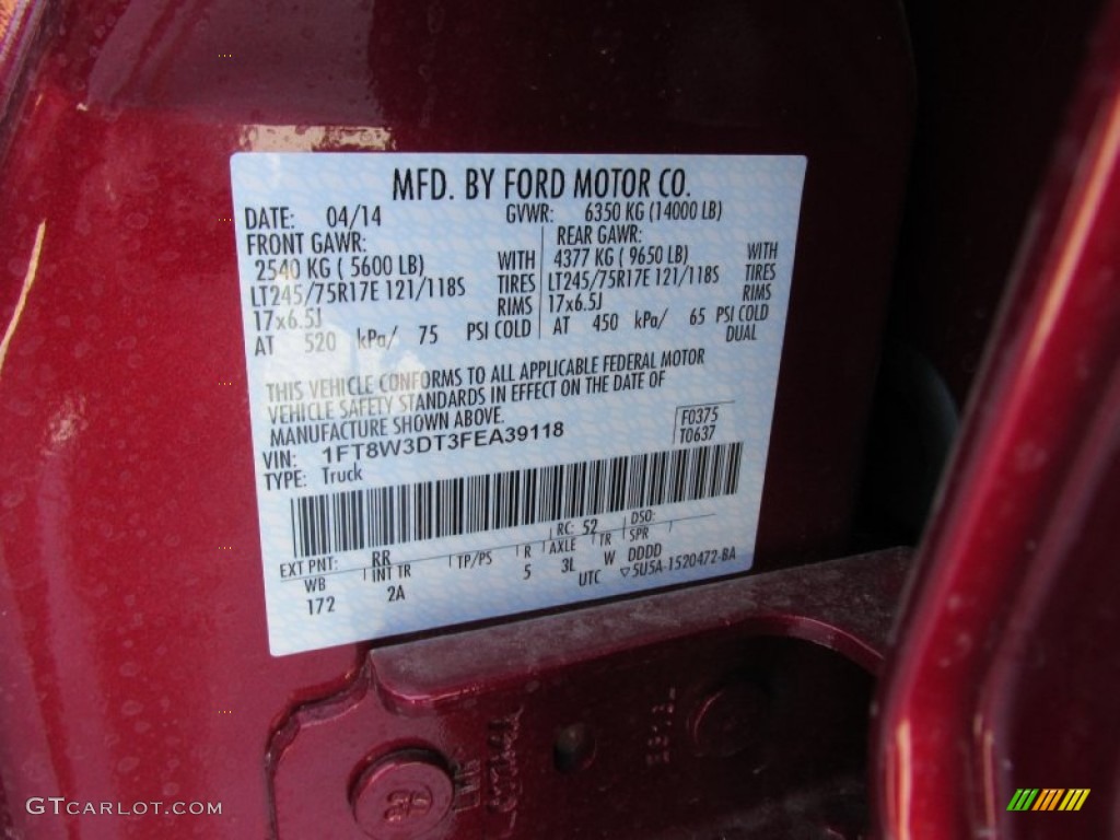 2015 F350 Super Duty Color Code RR for Ruby Red Photo #98436674