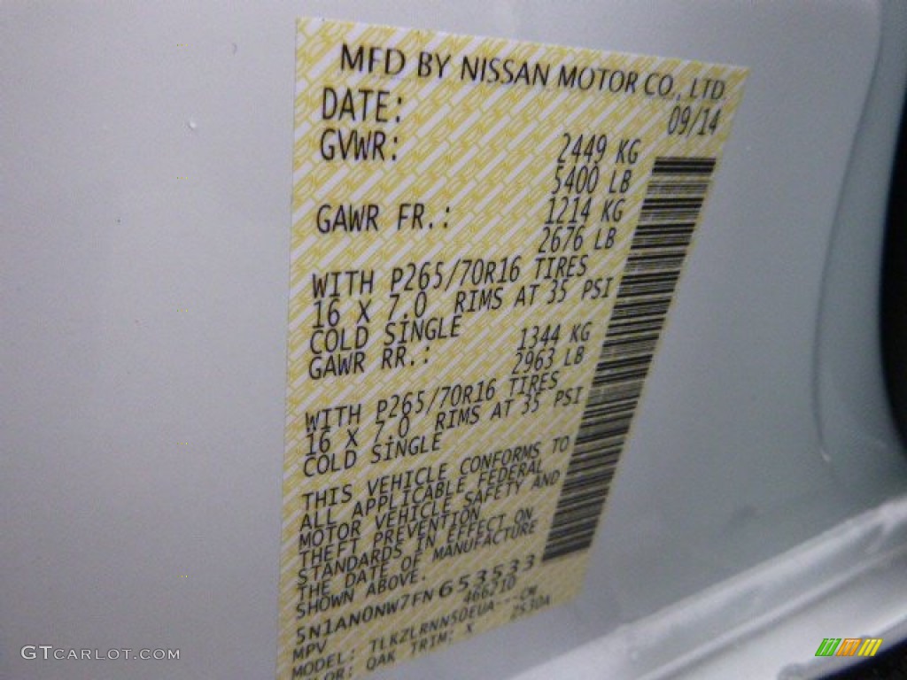 2015 Xterra Color Code QAK for Glacier White Photo #98440526