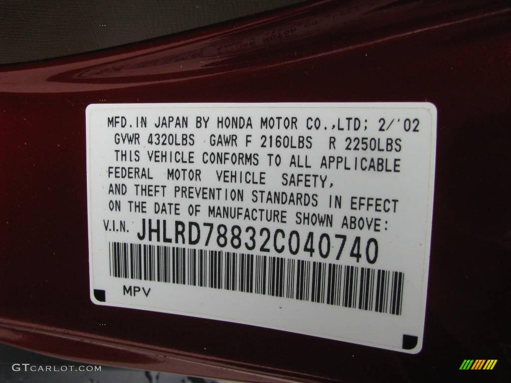 2002 CR-V EX 4WD - Chianti Red Pearl / Saddle photo #19
