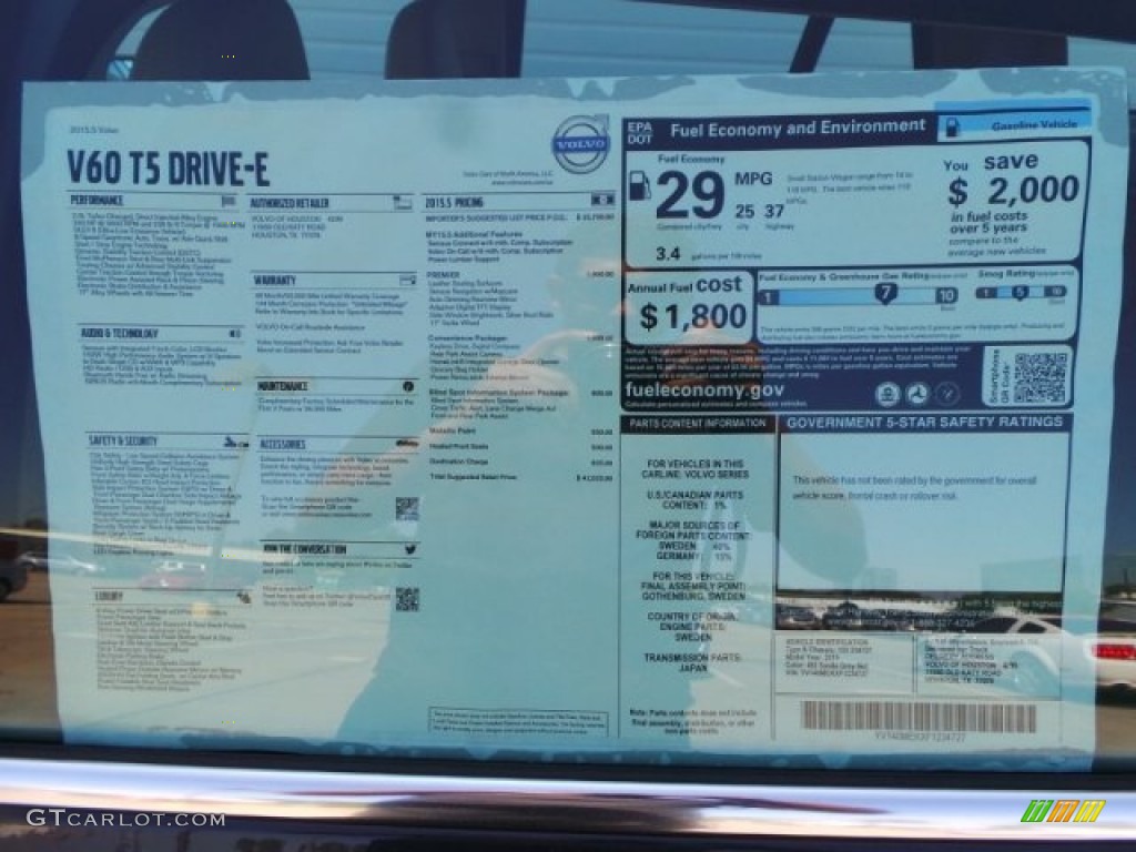 2015 Volvo V60 T5 Drive-E Window Sticker Photo #98466391