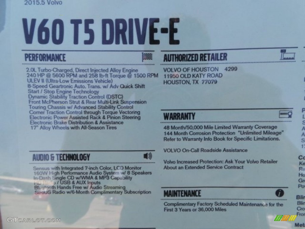 2015 Volvo V60 T5 Drive-E Window Sticker Photo #98466429