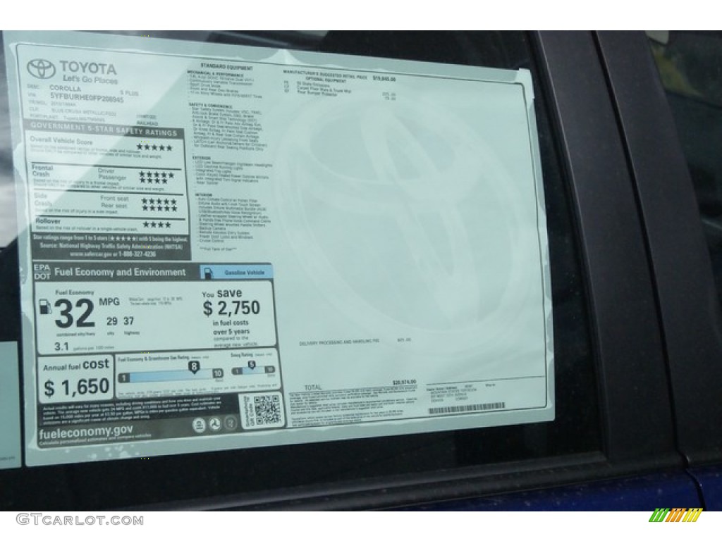 2015 Corolla S Plus - Blue Crush Metallic / S Black photo #10