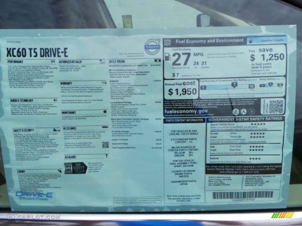2015 Volvo XC60 T5 Drive-E Window Sticker Photo #98509385