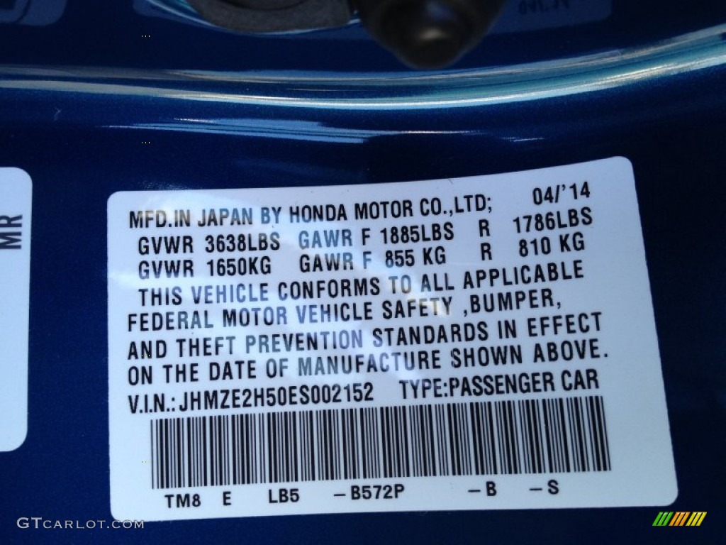 2014 Honda Insight LX Hybrid Color Code Photos