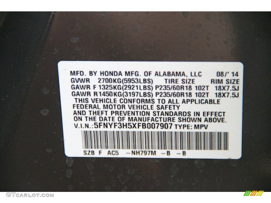 2015 Pilot EX-L - Modern Steel Metallic / Gray photo #25