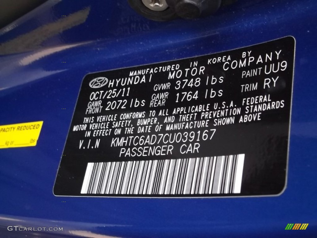 2012 Veloster  - Marathon Blue / Gray photo #19