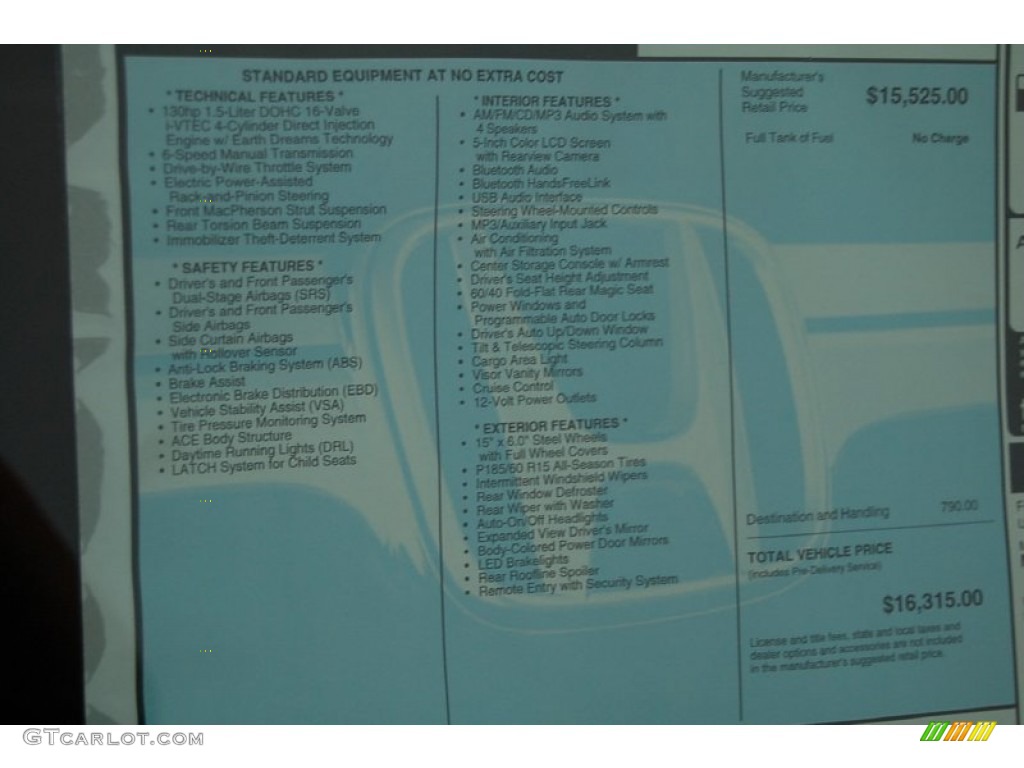 2015 Honda Fit LX Window Sticker Photo #98559833