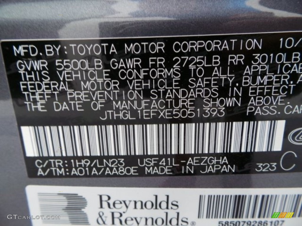 2014 LS Color Code 1H9 for Nebula Gray Pearl Photo #98567650