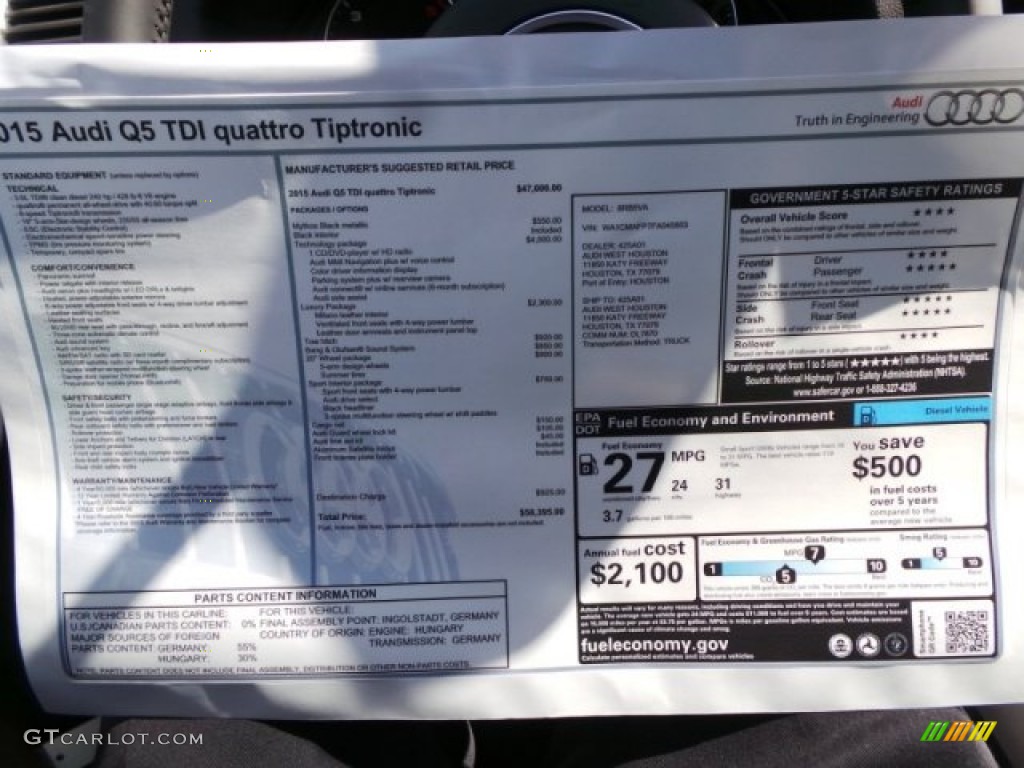 2015 Audi Q5 3.0 TDI Premium Plus quattro Window Sticker Photo #98604257