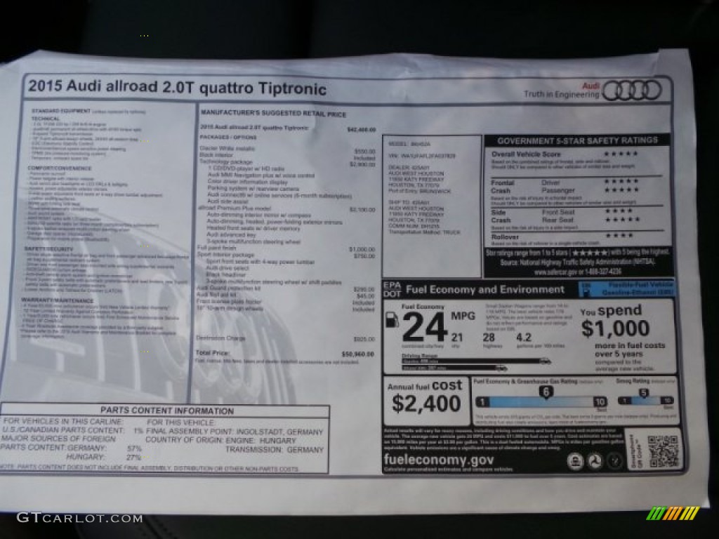 2015 Audi allroad Premium Plus quattro Window Sticker Photo #98605979