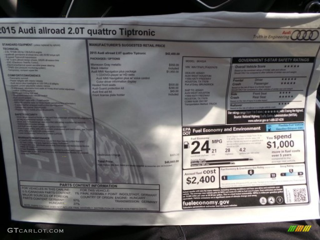 2015 Audi allroad Premium quattro Window Sticker Photo #98606786