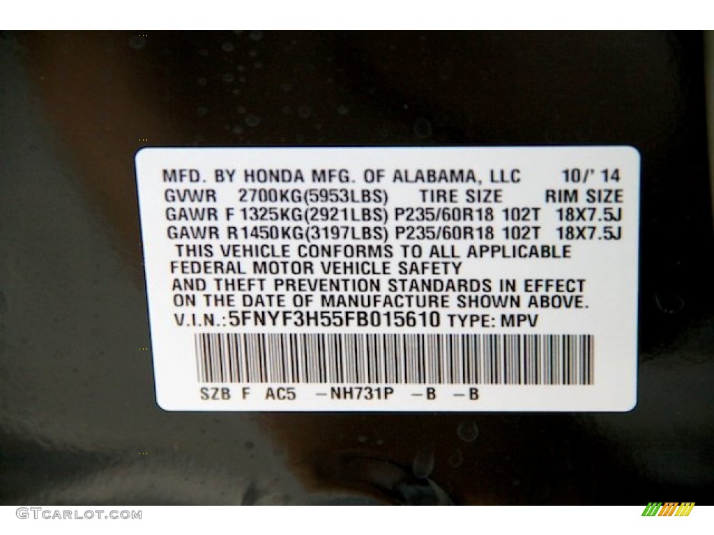 2015 Pilot EX-L - Crystal Black Pearl / Gray photo #24