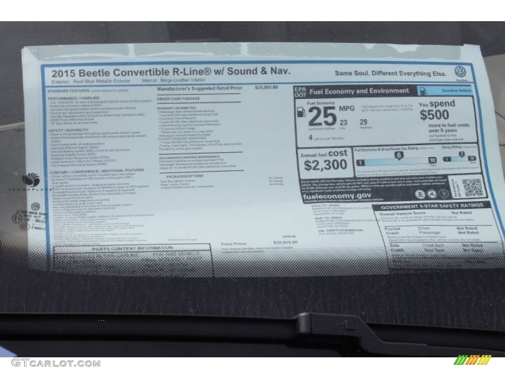 2015 Volkswagen Beetle R Line 2.0T Convertible Window Sticker Photo #98627625