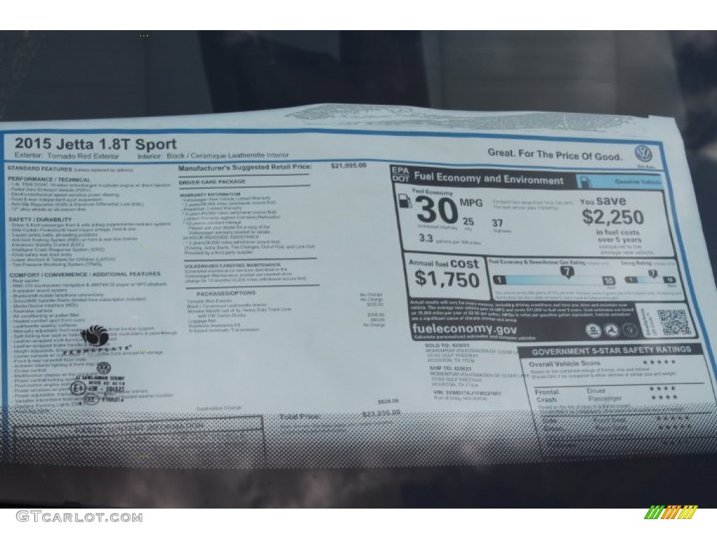 2015 Volkswagen Jetta Sport Sedan Window Sticker Photos