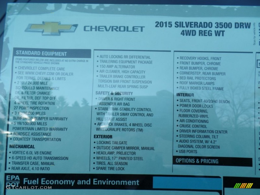2015 Chevrolet Silverado 3500HD WT Regular Cab Dual Rear Wheel 4x4 Window Sticker Photo #98654741