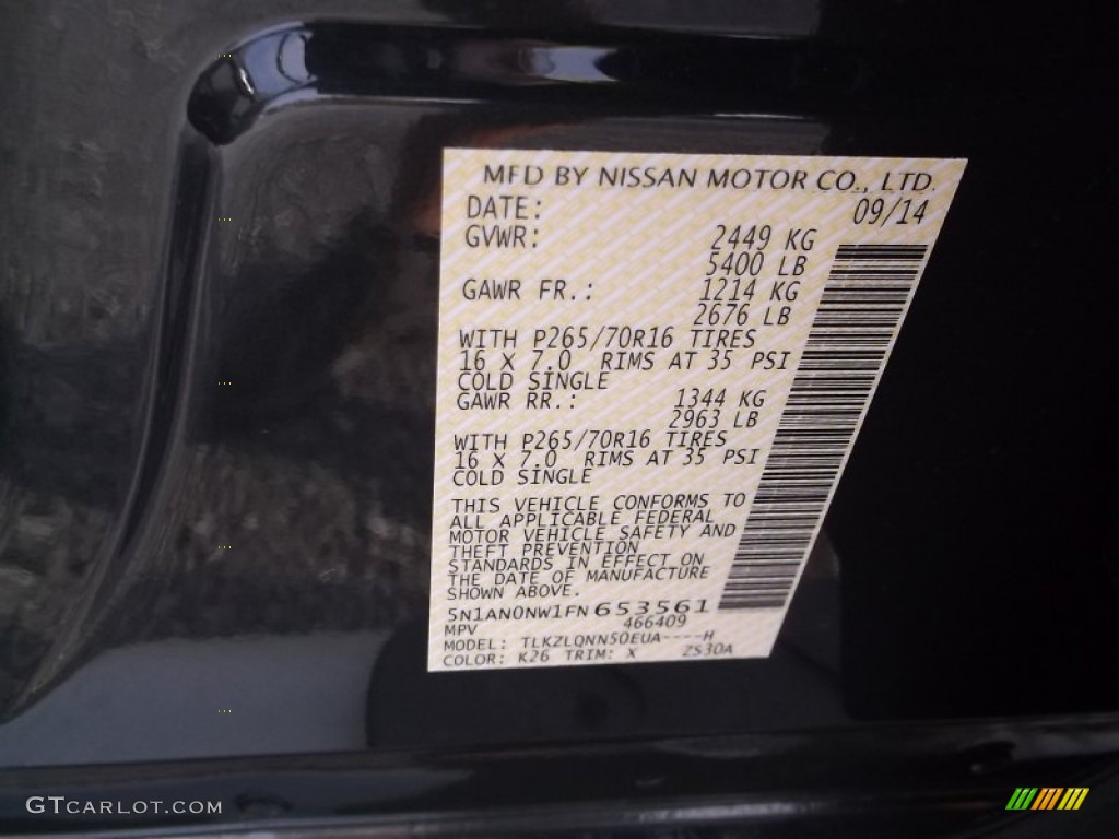 2015 Nissan Xterra X 4x4 Color Code Photos