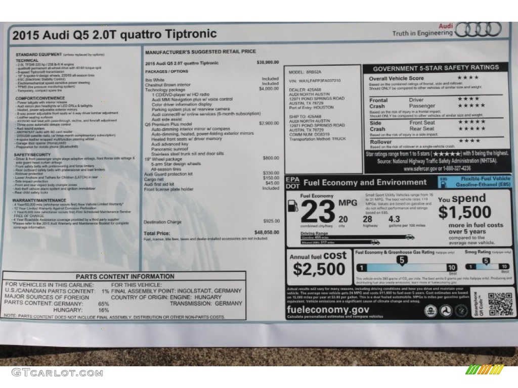 2015 Q5 2.0 TFSI Premium Plus quattro - Ibis White / Chestnut Brown photo #19
