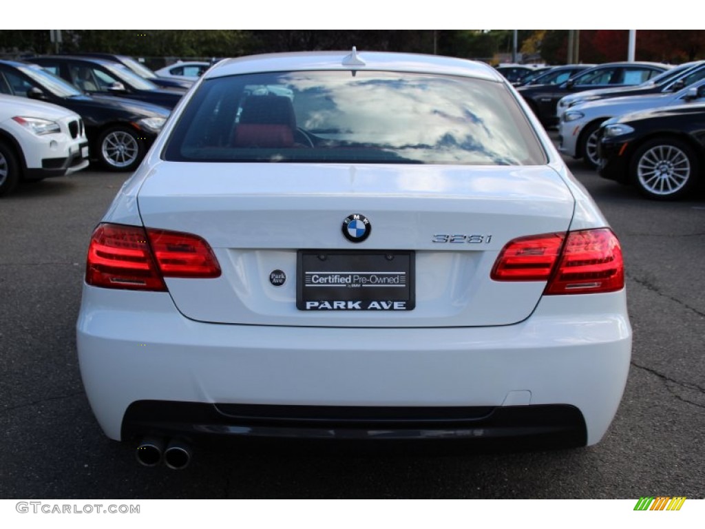 2011 3 Series 328i xDrive Coupe - Alpine White / Coral Red/Black Dakota Leather photo #4