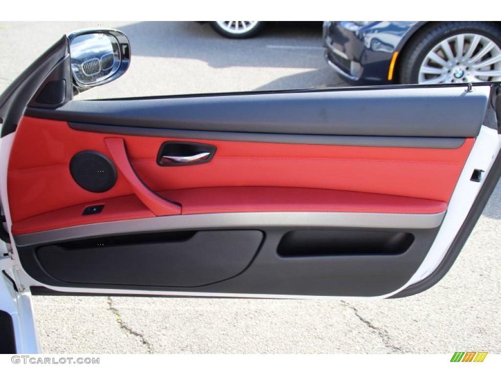 2011 BMW 3 Series 328i xDrive Coupe Coral Red/Black Dakota Leather Door Panel Photo #98705716