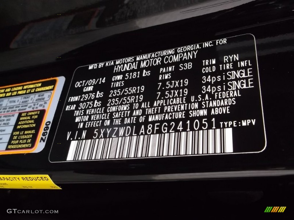 2015 Santa Fe Sport Color Code S3B for Twilight Black Photo #98707735