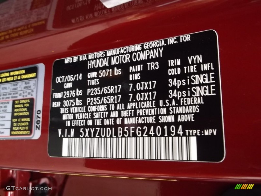 2015 Santa Fe Sport Color Code TR3 for Serrano Red Photo #98708357