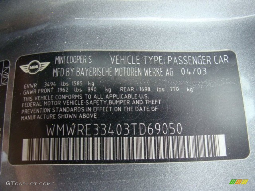 2003 Cooper S Hardtop - Dark Silver Metallic / Space Grey/Panther Black photo #24