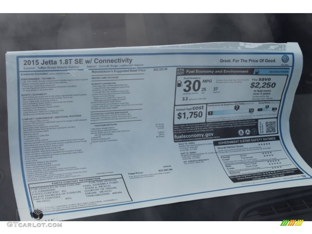 2015 Volkswagen Jetta SE Sedan Window Sticker Photo #98760872