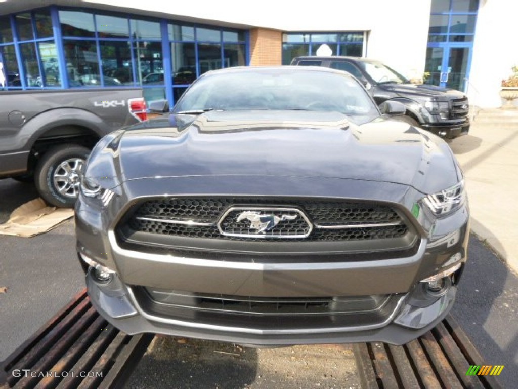 2015 Mustang EcoBoost Premium Coupe - Magnetic Metallic / 50 Years Raven Black photo #3