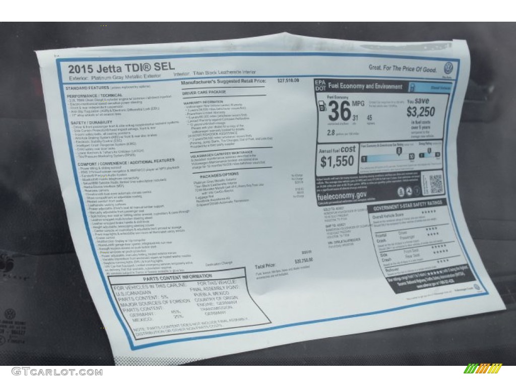 2015 Volkswagen Jetta TDI SEL Sedan Window Sticker Photos