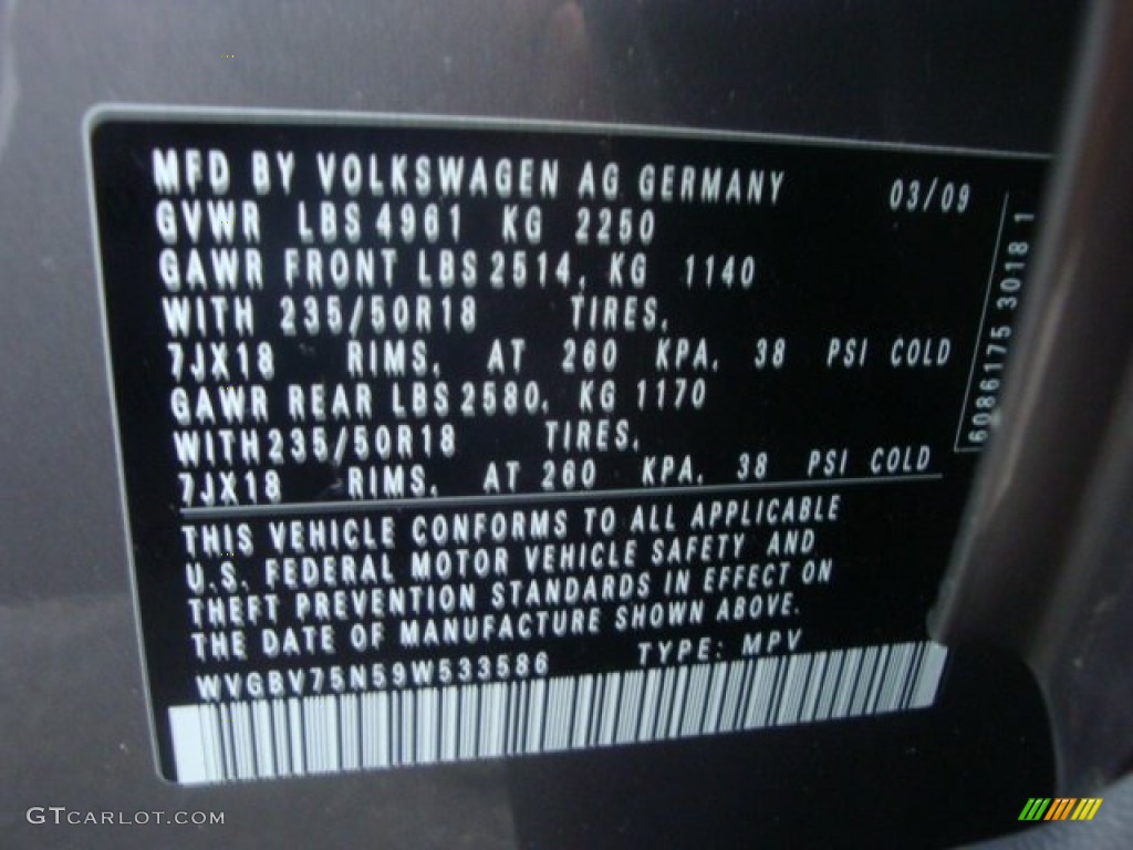 2009 Tiguan SE 4Motion - Alpine Grey Metallic / Charcoal photo #30