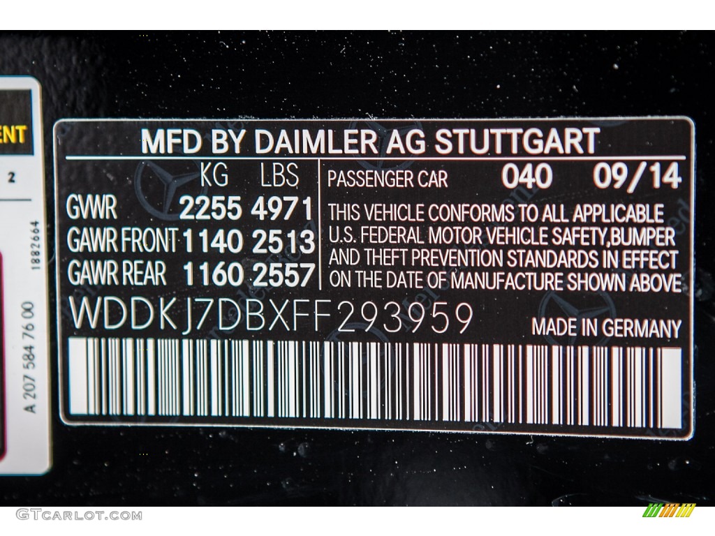 2015 Mercedes-Benz E 550 Coupe Color Code Photos