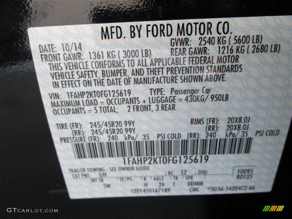 2015 Taurus SHO AWD - Tuxedo Black Metallic / Charcoal Black photo #17