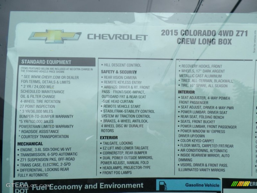 2015 Chevrolet Colorado Z71 Crew Cab 4WD Window Sticker Photo #98783005