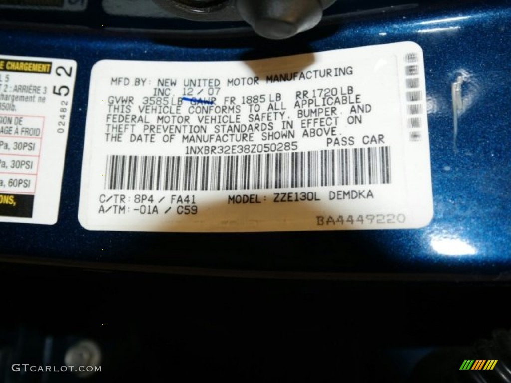 2008 Corolla CE - Speedway Blue Metallic / Beige photo #20