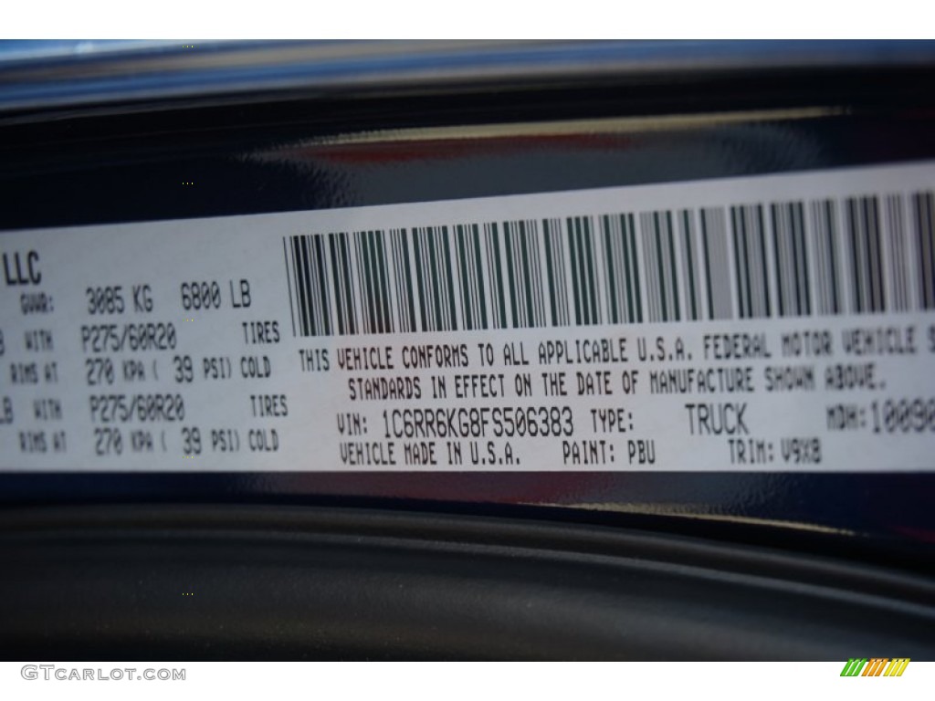 2015 1500 Color Code PBU for True Blue Pearl Photo #98791345