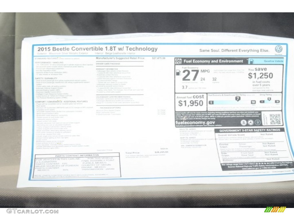 2015 Beetle 1.8T Convertible - Moonrock Silver Metallic / Beige photo #30