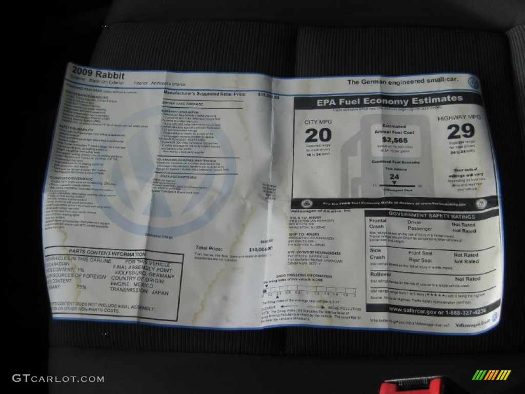 2009 Rabbit 2 Door - Black / Anthracite photo #46