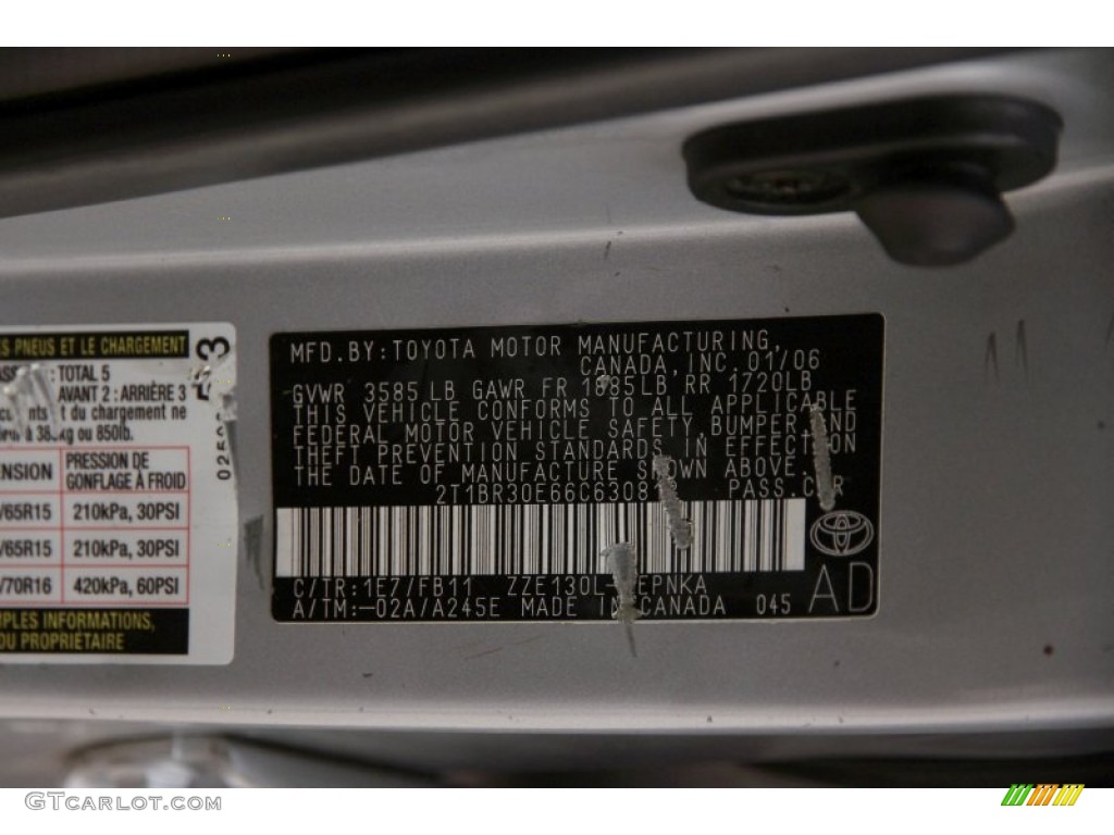 2006 Corolla Color Code 1E7 for Silver Streak Mica Photo #98801671