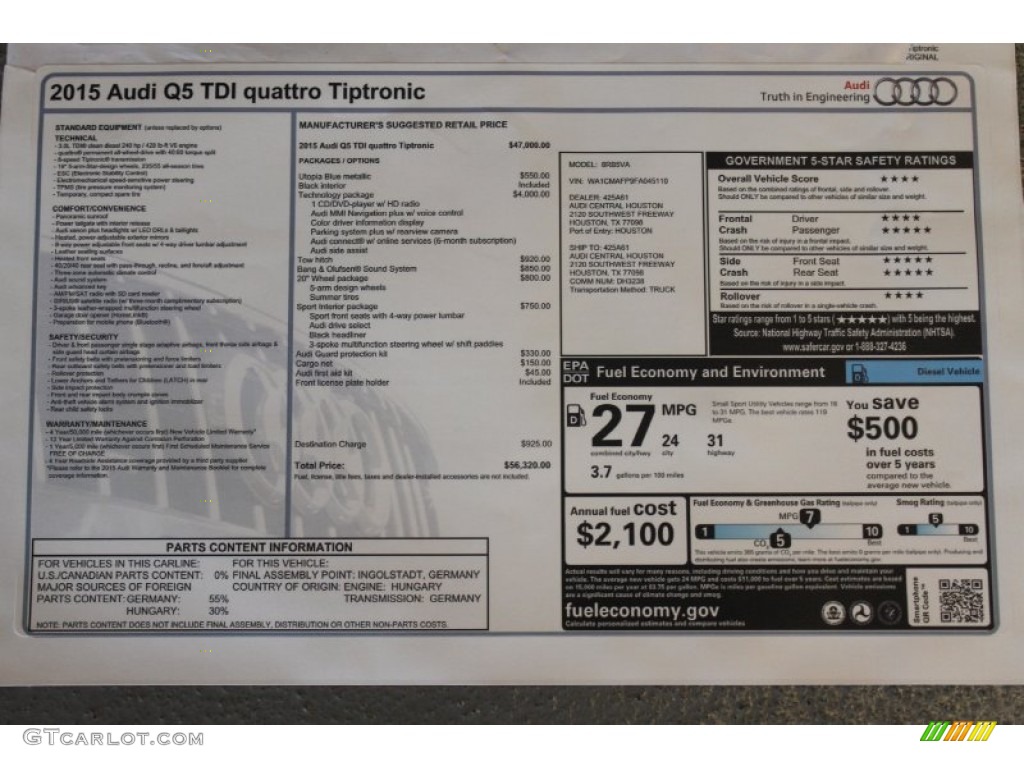2015 Q5 3.0 TDI Premium Plus quattro - Utopia Blue Metallic / Black photo #19