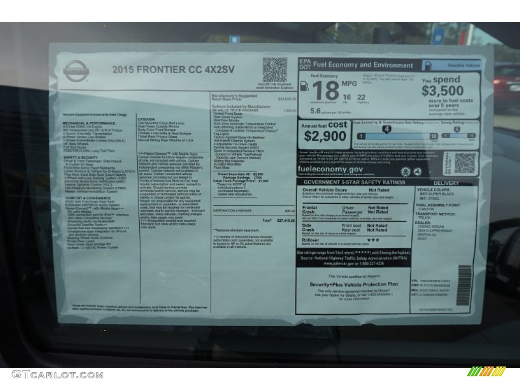 2015 Nissan Frontier SV Crew Cab Window Sticker Photo #98821153