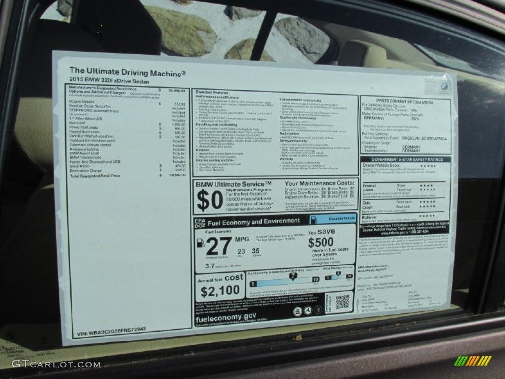 2015 BMW 3 Series 320i xDrive Sedan Window Sticker Photo #98822653