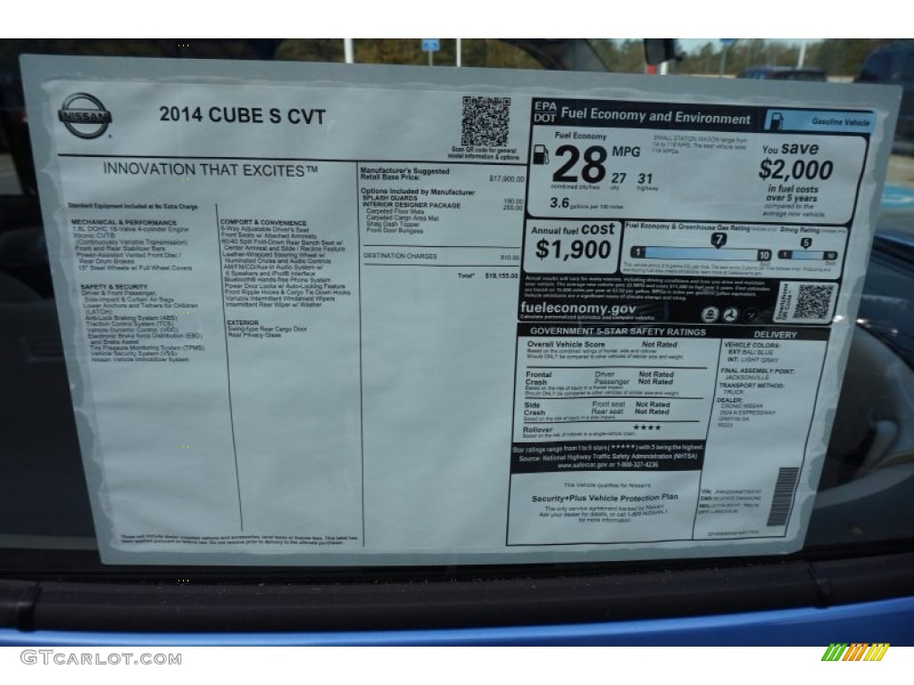 2014 Nissan Cube 1.8 S Window Sticker Photos