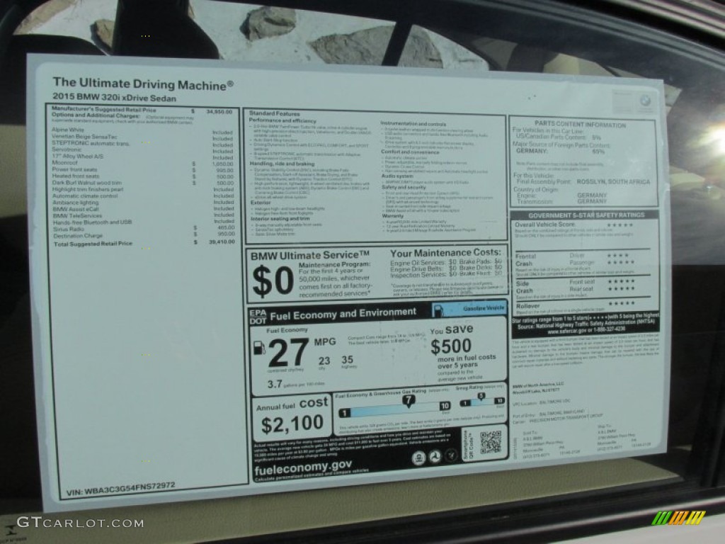 2015 3 Series 320i xDrive Sedan - Alpine White / Venetian Beige photo #3