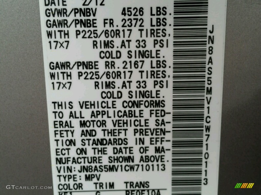 2012 Rogue SV AWD - Platinum Graphite / Black photo #17