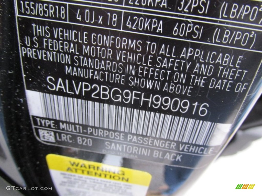 2015 Range Rover Evoque Color Code 820 for Santorini Black Metallic Photo #98860088