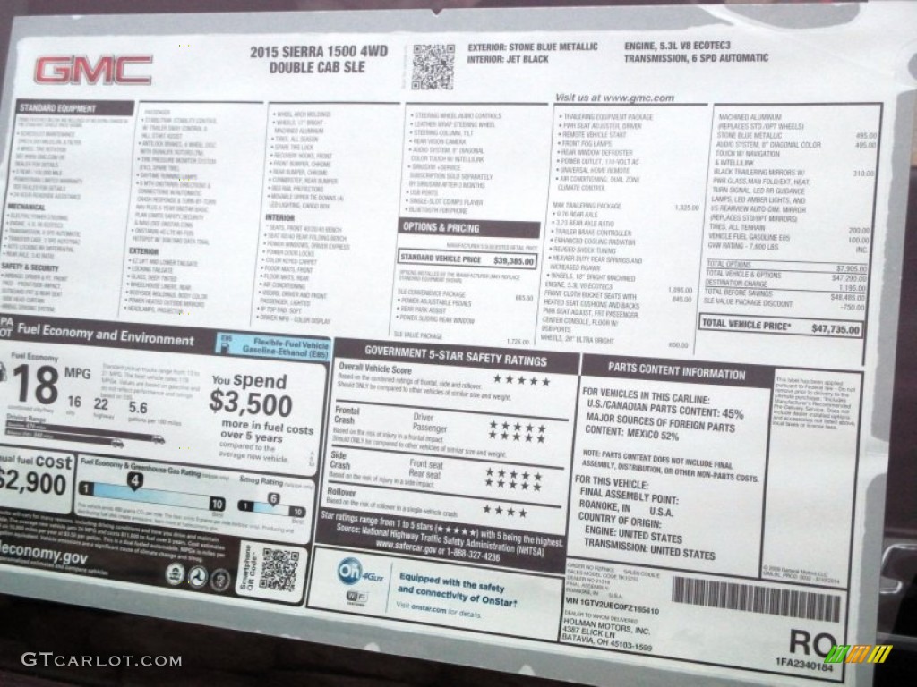 2015 GMC Sierra 1500 SLE Double Cab 4x4 Window Sticker Photo #98878464