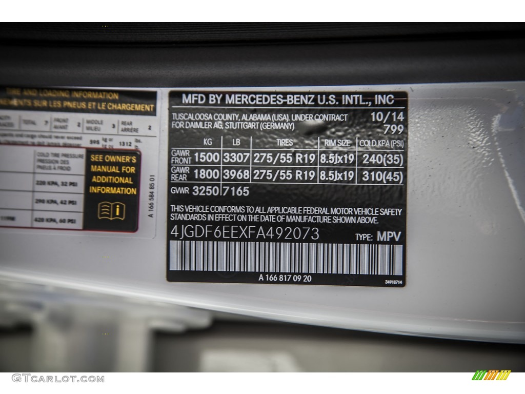 2015 GL Color Code 799 for designo Diamond White Metallic Photo #98880881