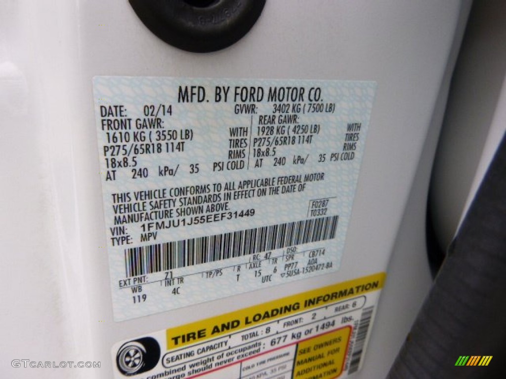 2014 Expedition Color Code Z1 for Oxford White Photo #98883734