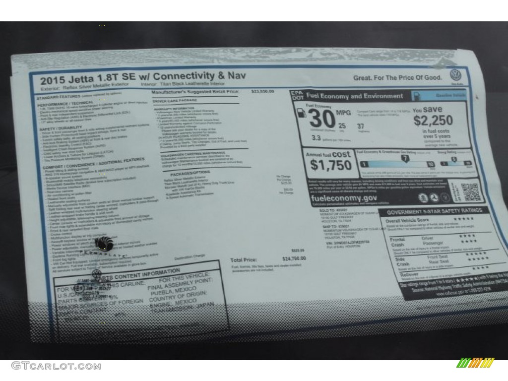 2015 Volkswagen Jetta SE Sedan Window Sticker Photo #98886176